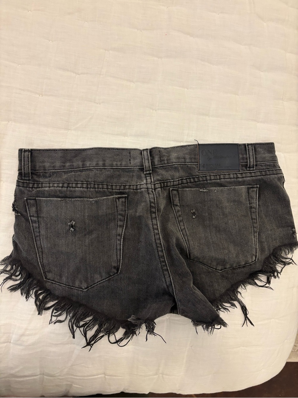 One Teaspoon Black Frayed Denim Cutoff Shorts - Picture 2 of 2